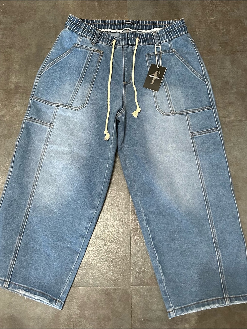 Casual Ankle-Length Women's Jeans in Light Blue — Elastic Drawcord Waist
